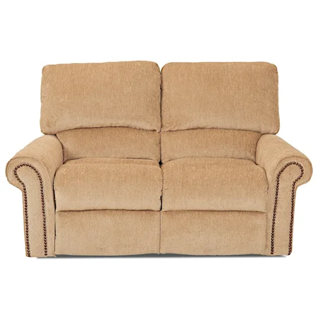 Reclining Loveseat with Rolled Arms and Nailheads